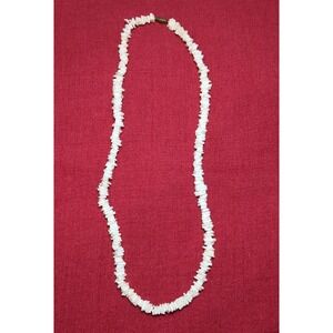 Vintage White Chipped Puka Shell‎ Chip Necklace 24" Barrel Clasp Hawaiian Surfer
